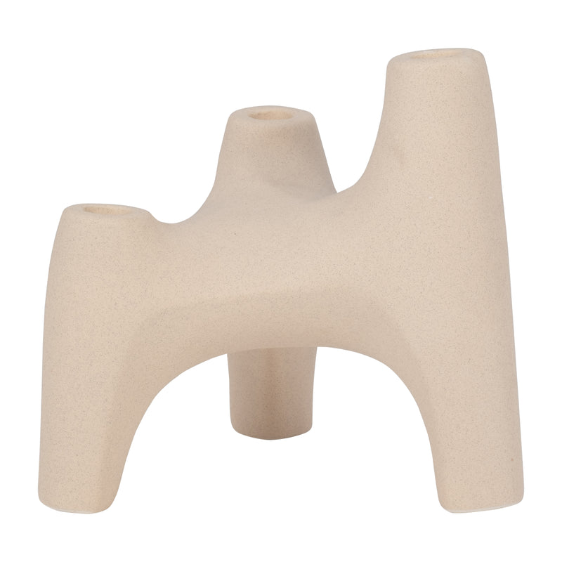 Stoneware, 9" 3-taper Candle Holder, Ivory