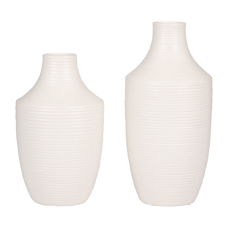 CER, 12" LINES VASE, WHITE