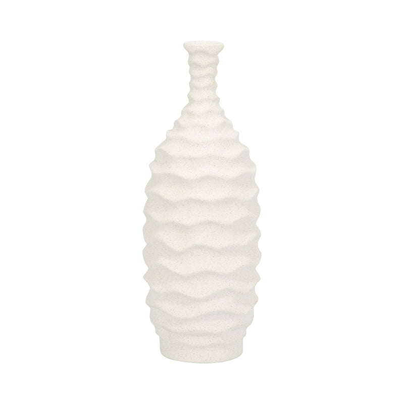 11" Horizontal Ribbon Vase Sand Texture, White