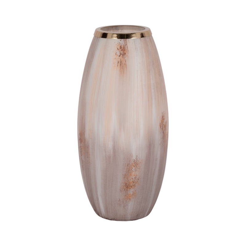 17" Curved Glass Vase Opal Finish, Ivory Multi