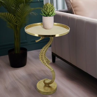 METAL, 24" SEAHORSE SIDE TABLE, GOLD KD