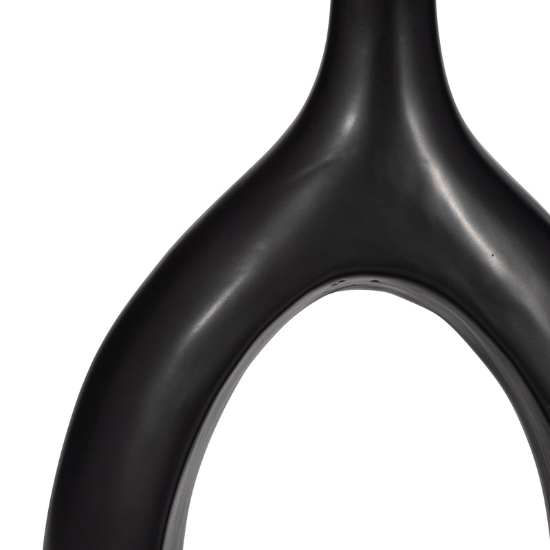 CER, 12" CURVED OPEN CUT OUT VASE, BLACK