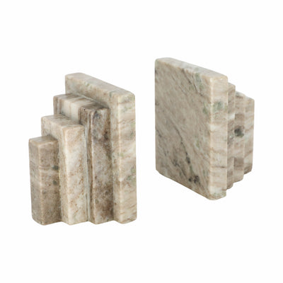 S/2 5" Onyx Marble Block Bookends, Tan