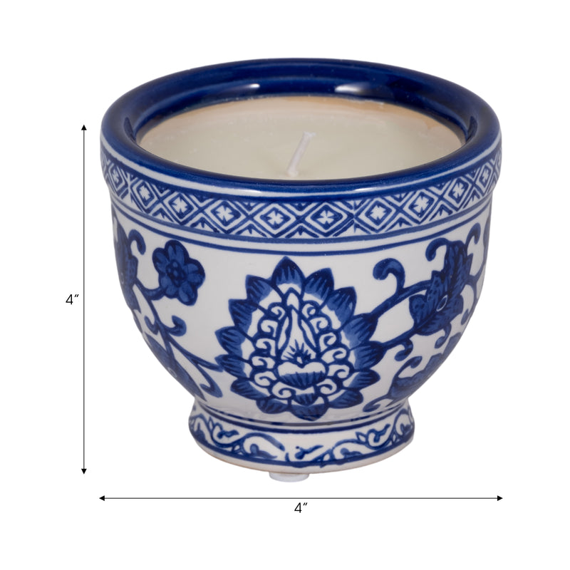 4", 6oz Bowl Chinoiserie Candle, Blue/white