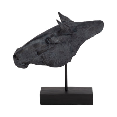 11" Horse Head Sculpture On Stand, Black