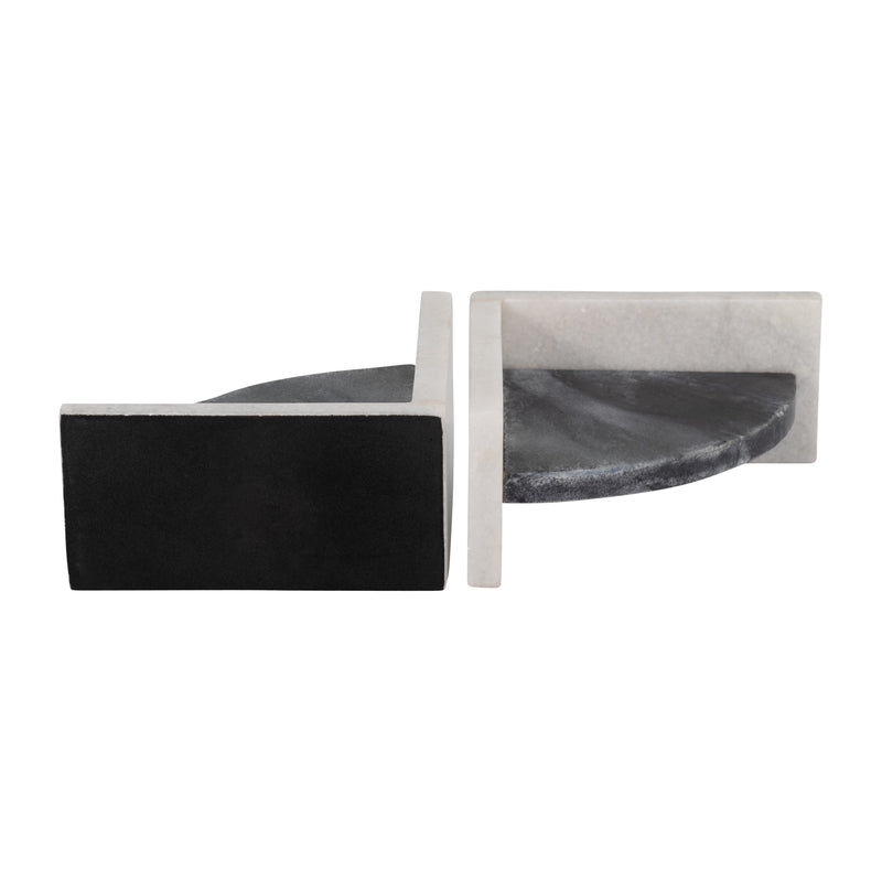 MARBLE,S/2 6"H,ROUNDED BOOKENDS,BLACK/WHITE