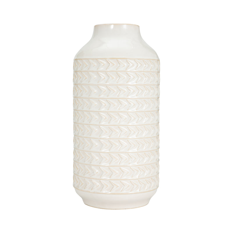 CER, 13"H AZTEC VASE, IVORY