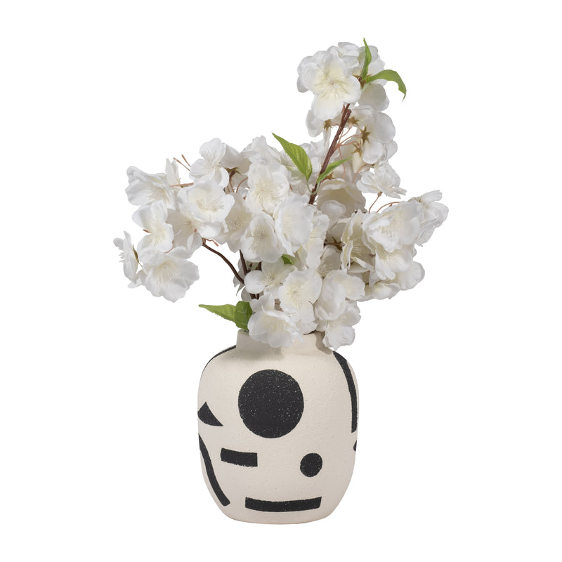 CER, 6" FUNKY BULBOUS VASE, IVORY/BLACK