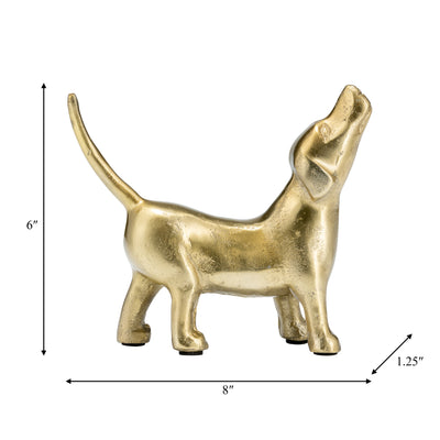 8"L METAL, DECO HOWLING DOG, GOLD