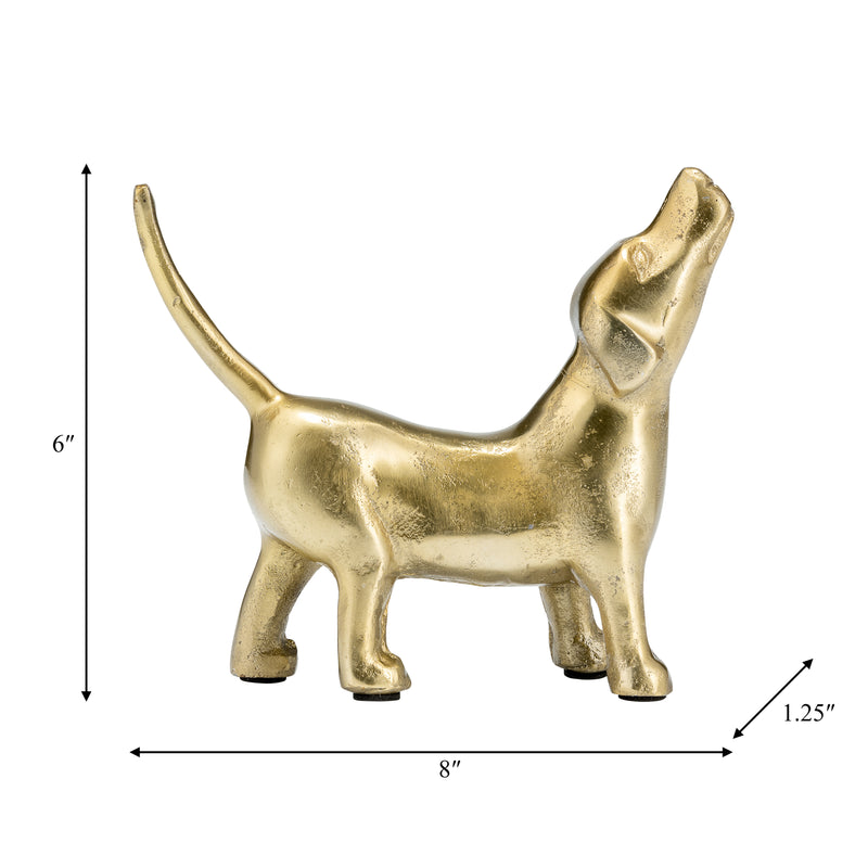 8"L METAL, DECO HOWLING DOG, GOLD