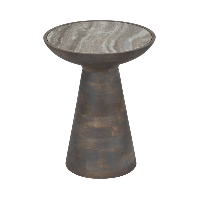 20" Wood Accent Table Baslana Marble Top, Grey