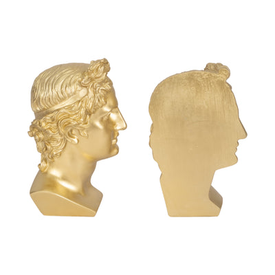 S/2 Resin, 9" Greek Goddess Bookends, Gold