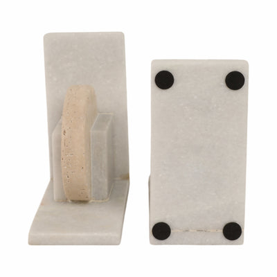 S/2 6" Geometric Travertine & Marble Bookends, Mul