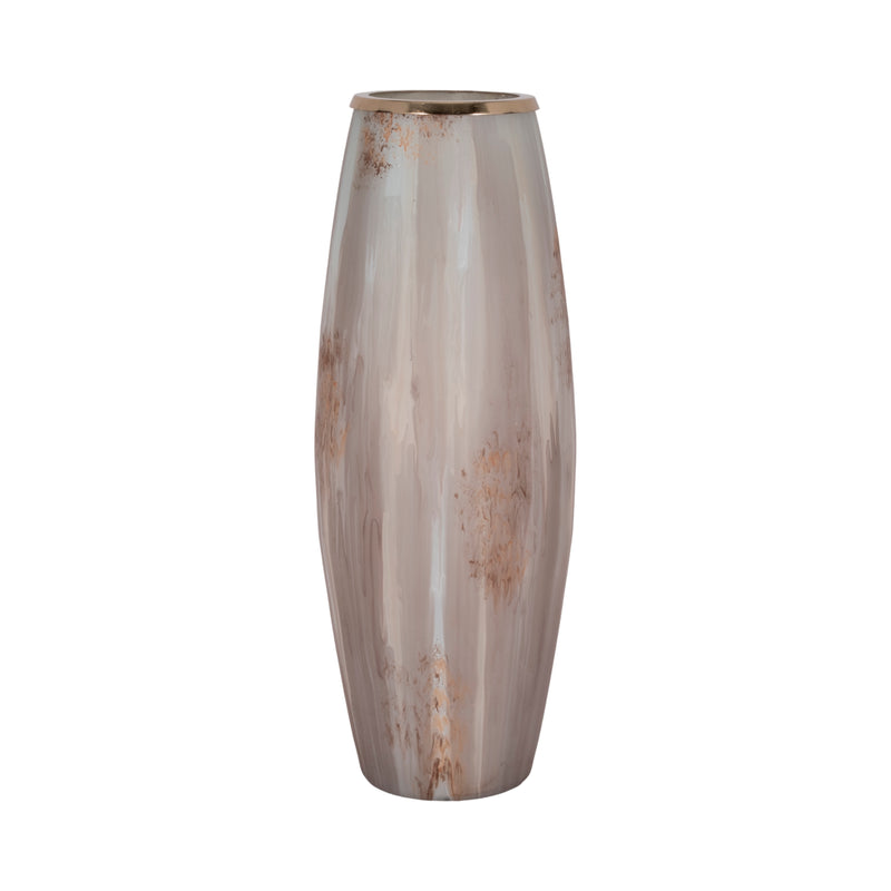 24" Curved Glass Vase Opal Finish, Ivory Multi