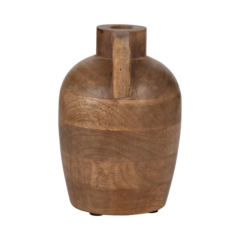 WOOD, 9" JUG VASE WITH HANDLE, NATURAL