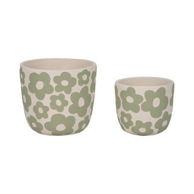 S/2 7/9" Flower Power Planters, Light Green