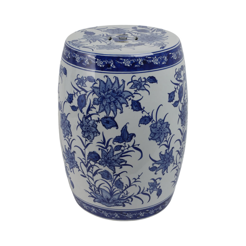 Cer,18" Pinwheel Flower Chinoiserie Stool,blu/wht