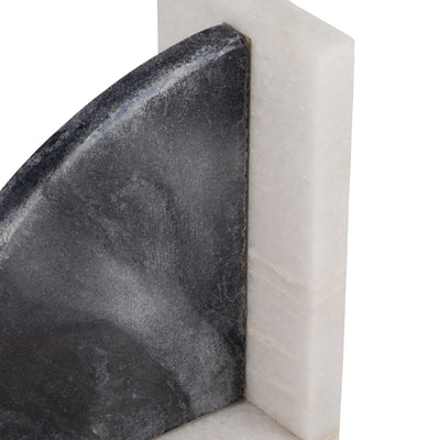 MARBLE,S/2 6"H,ROUNDED BOOKENDS,BLACK/WHITE