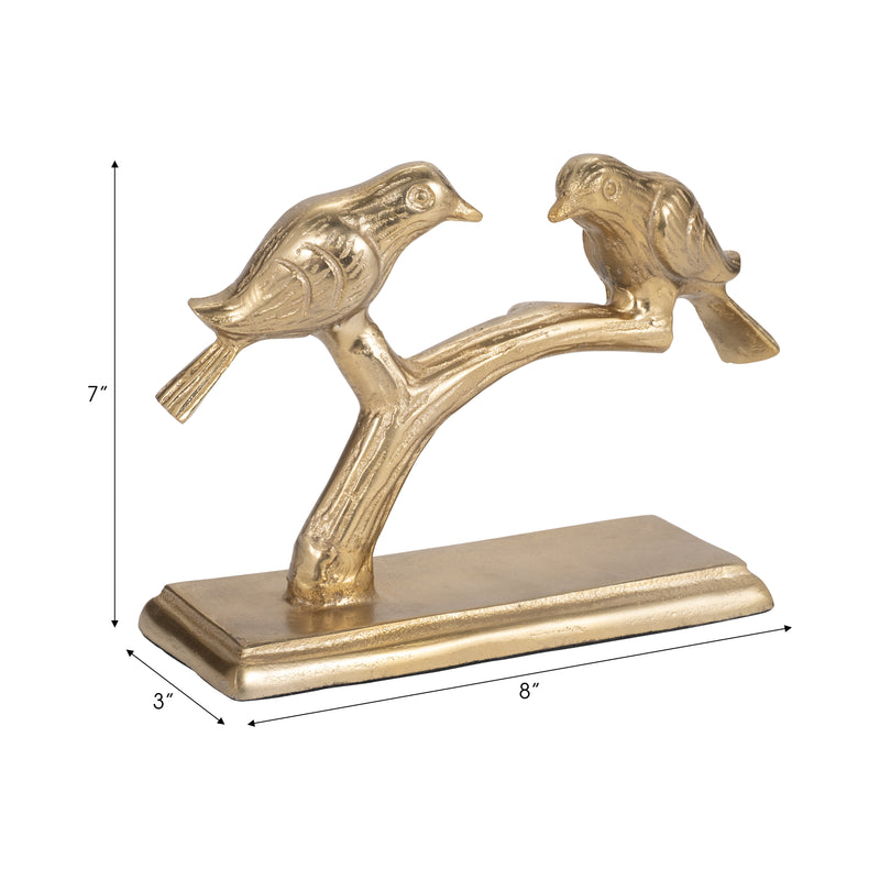 Metal, 8" Perched Birds, Gold