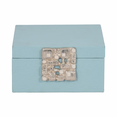 Faux Leather, 8" Crinkle Box, Blue/silver