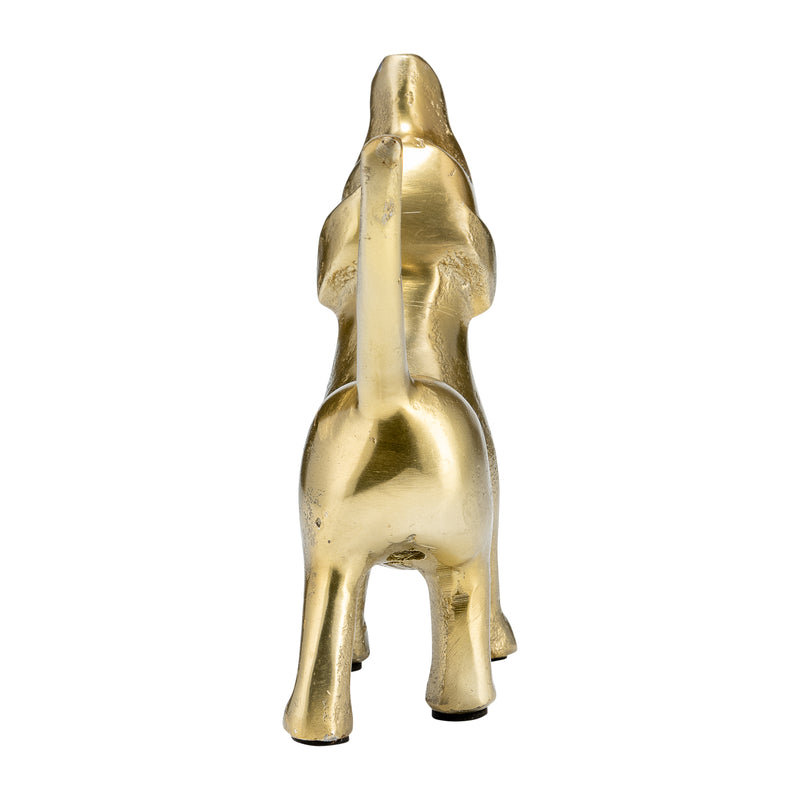 8"L METAL, DECO HOWLING DOG, GOLD