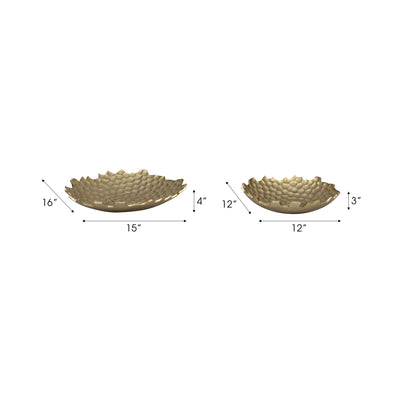 Metal, S/2 12/16" Honeycomb Bowls, Gold