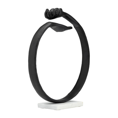 METAL,12"H, HAND RING ON BASE SCULPT ,BLACK/WHITE