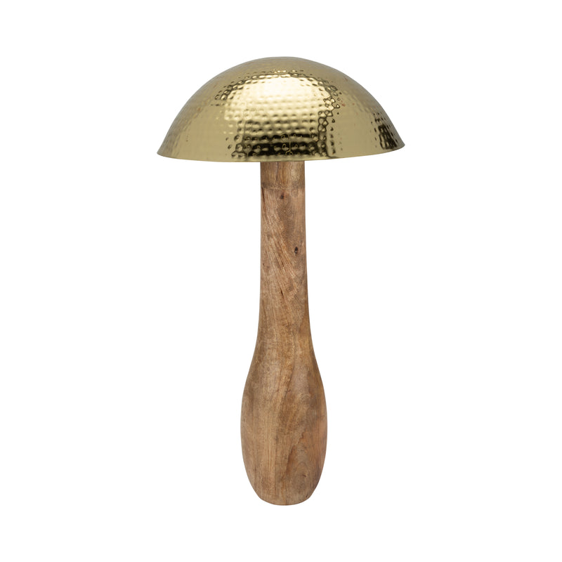 Metal, 28" Mushroom W/ Wood Base, Gold