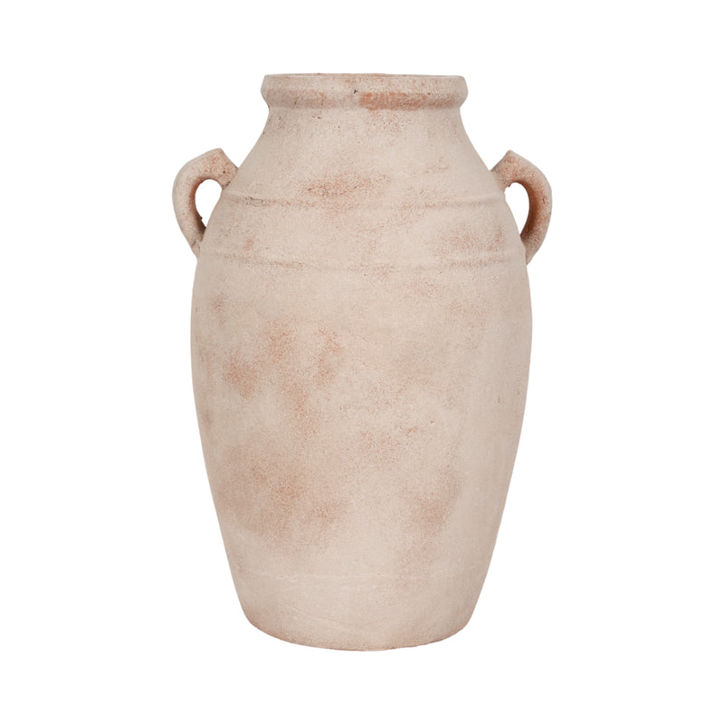 19" Weathered Terracotta Vase, White/natural