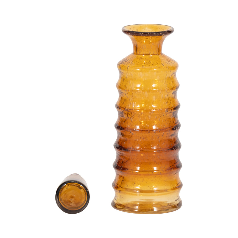 14" Clarimond Ridged Amber Glass Bottle