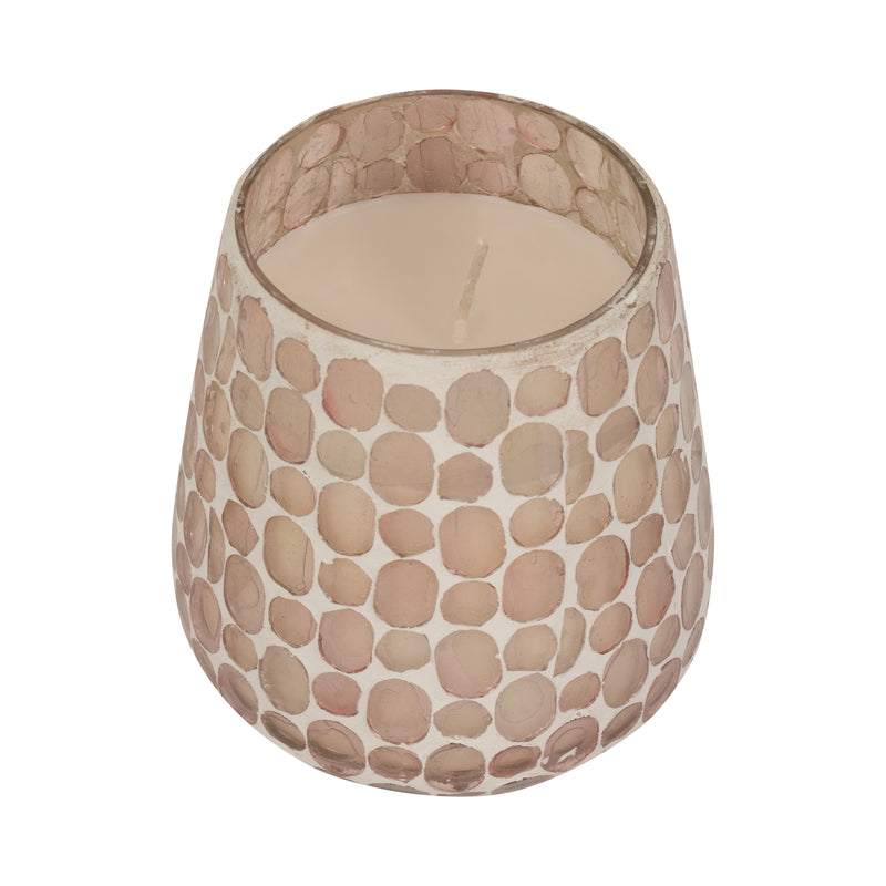 Glass, 5" 18 Oz Mosaic Scented Candle, Soft Pink