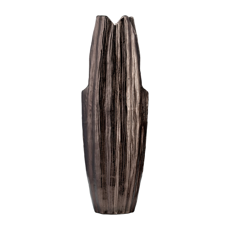 METAL, 24"H, ABSTRACT RIDGED VASE,BLK NICKEL