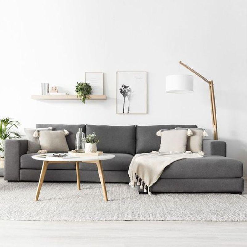 Contemporary Gray Linen L-Shaped Sofa - 90x300x170x45 cm - Swedish Wood By Alhome