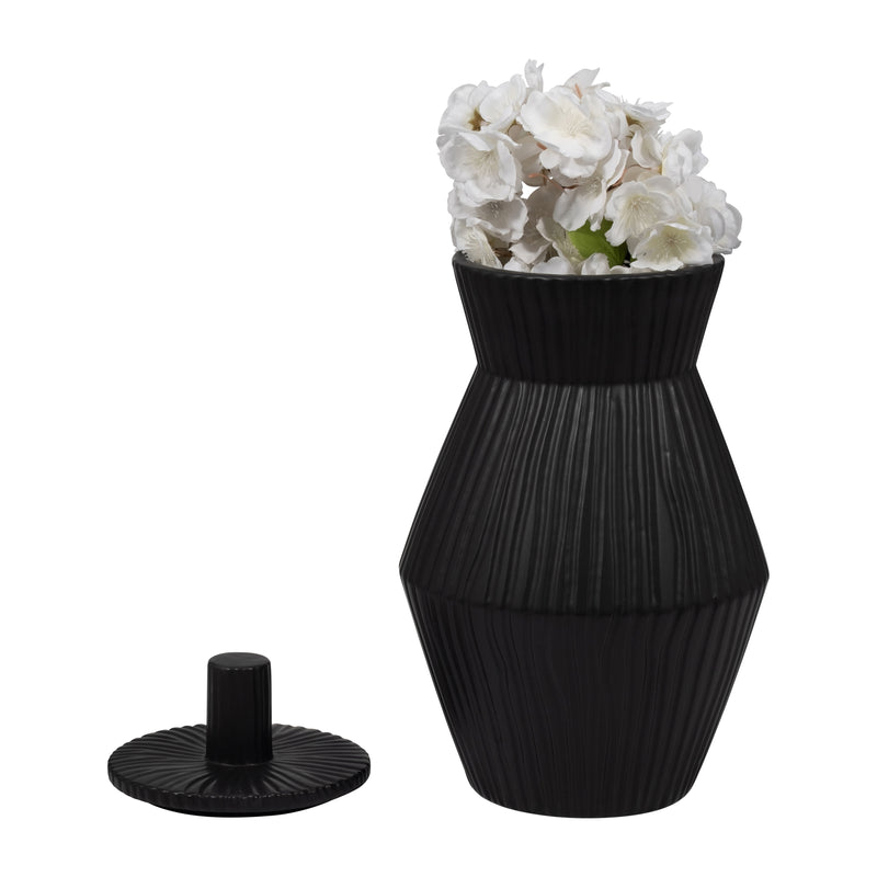 Laurel Small Black Lidded Jar