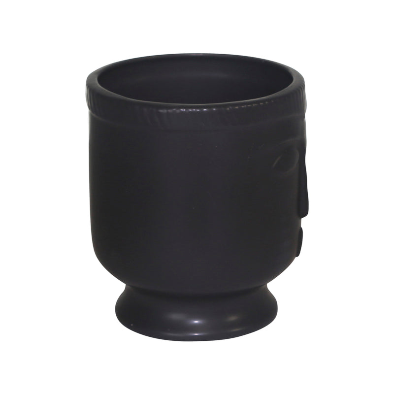 CERAMIC 6" FACE VASE W/BASE, BLACK