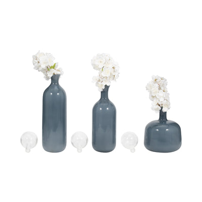 S/3 12/17/19" Jia Blue Lidded Glass Bottles