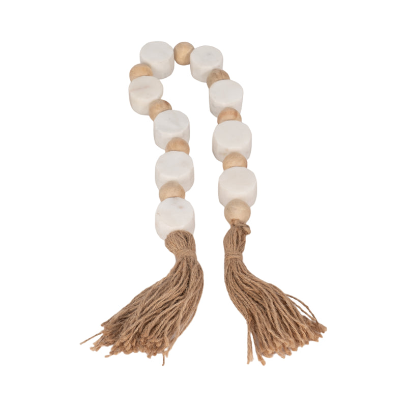 36" Marble And Wood Beads Garland, White/natural