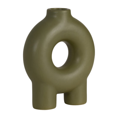 CER,7",DONUT FOOTED VASE,OLIVE