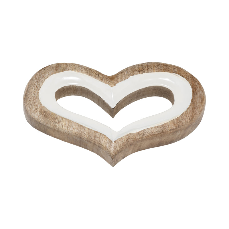 WOOD, 10" HEART DECO, WHITE