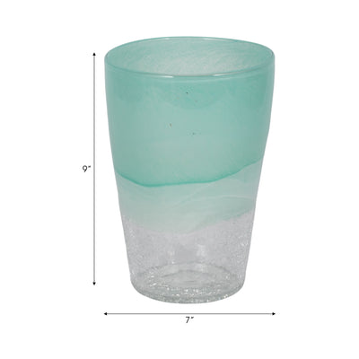 9" Fluted Glass Vase, Aqua Haze