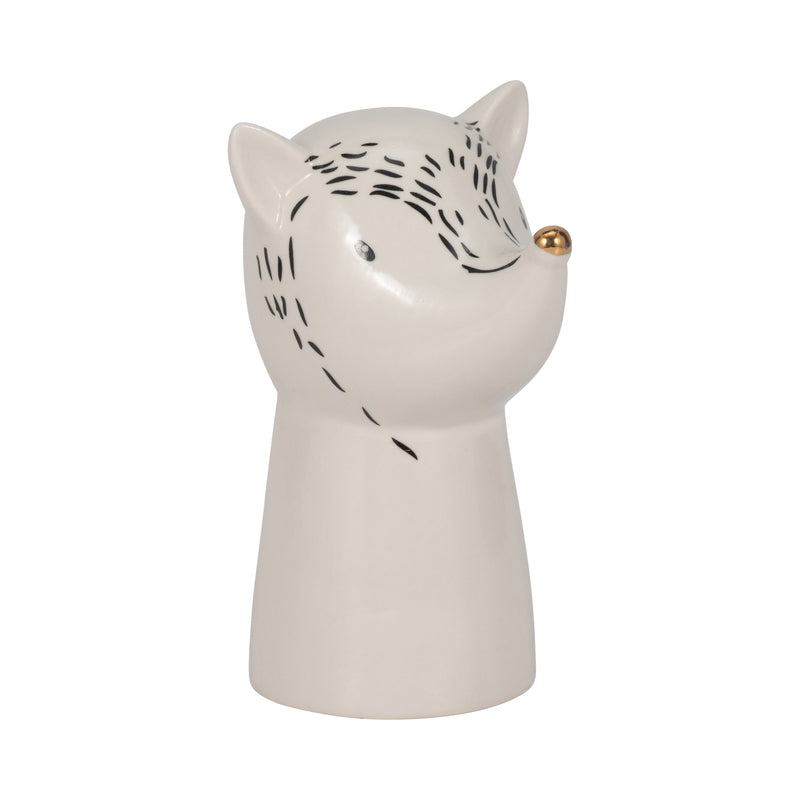 6" Fox Head With Gold Nose, White/black