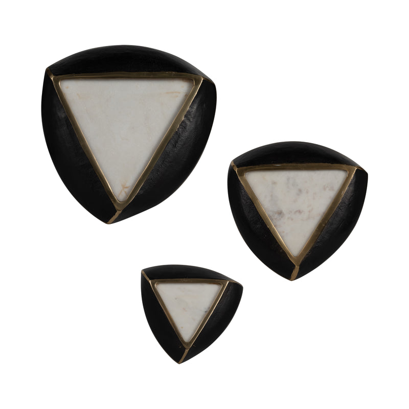 S/3 8/11/14" Dayton Marble Triangle Wall Decor