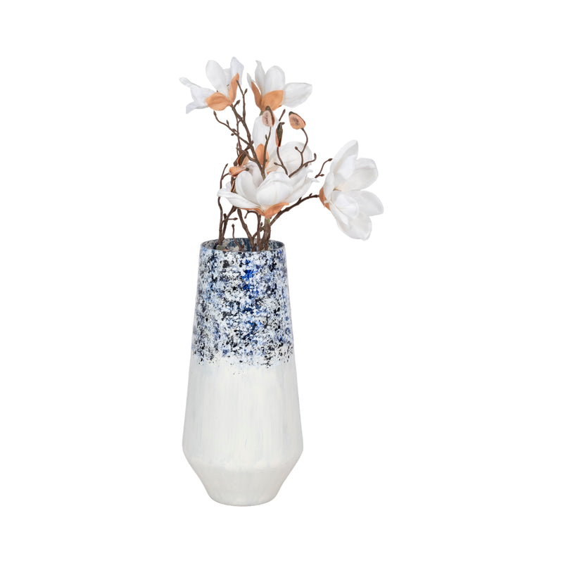 16" Tapered Bottom Vase Arctic Finish, White/blue