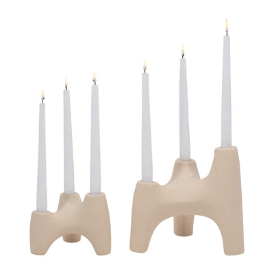 Stoneware, 9" 3-taper Candle Holder, Ivory