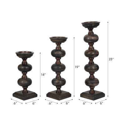 S/3 14/19/23" Sumpter Black Wood Candle Sticks