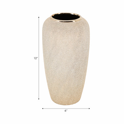 CERAMIC 12" VASE, CHAMPAGNE