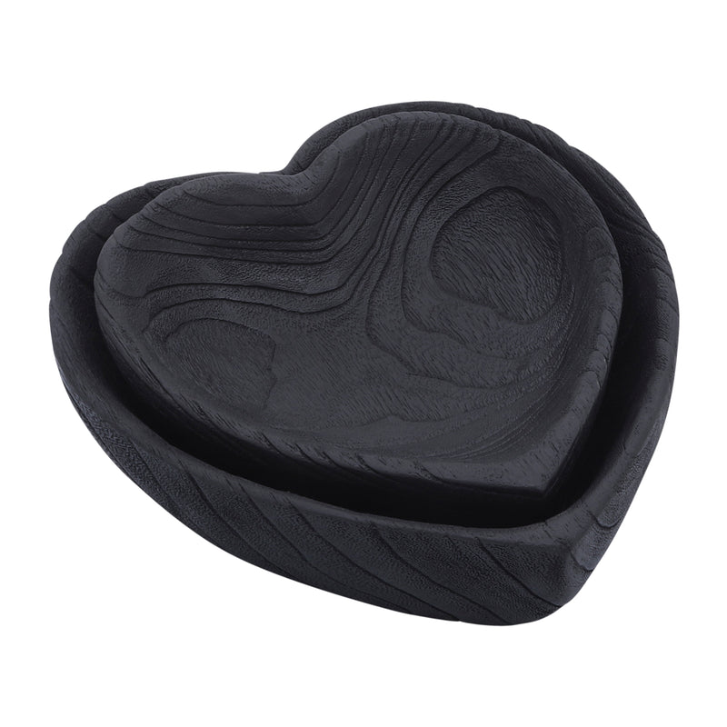 WOOD, S/2 9/10" HEART BOWLS, BLACK