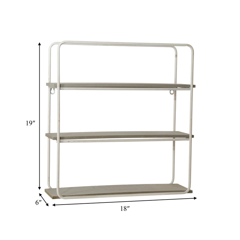 METAL/WOOD 3 TIER WALL SHELF, GRAY/WHITE