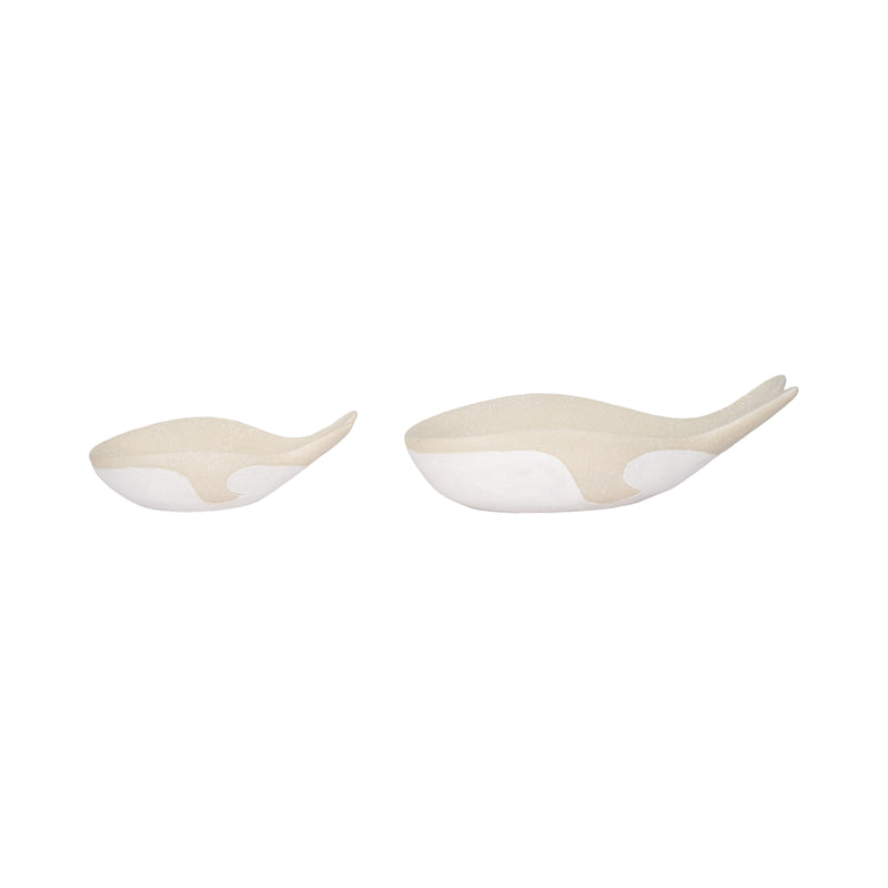 S/2 12/17" Whale Bowls, Tan/white