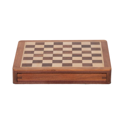 10" Acacia Wood Magnetic Chess Set, Natural